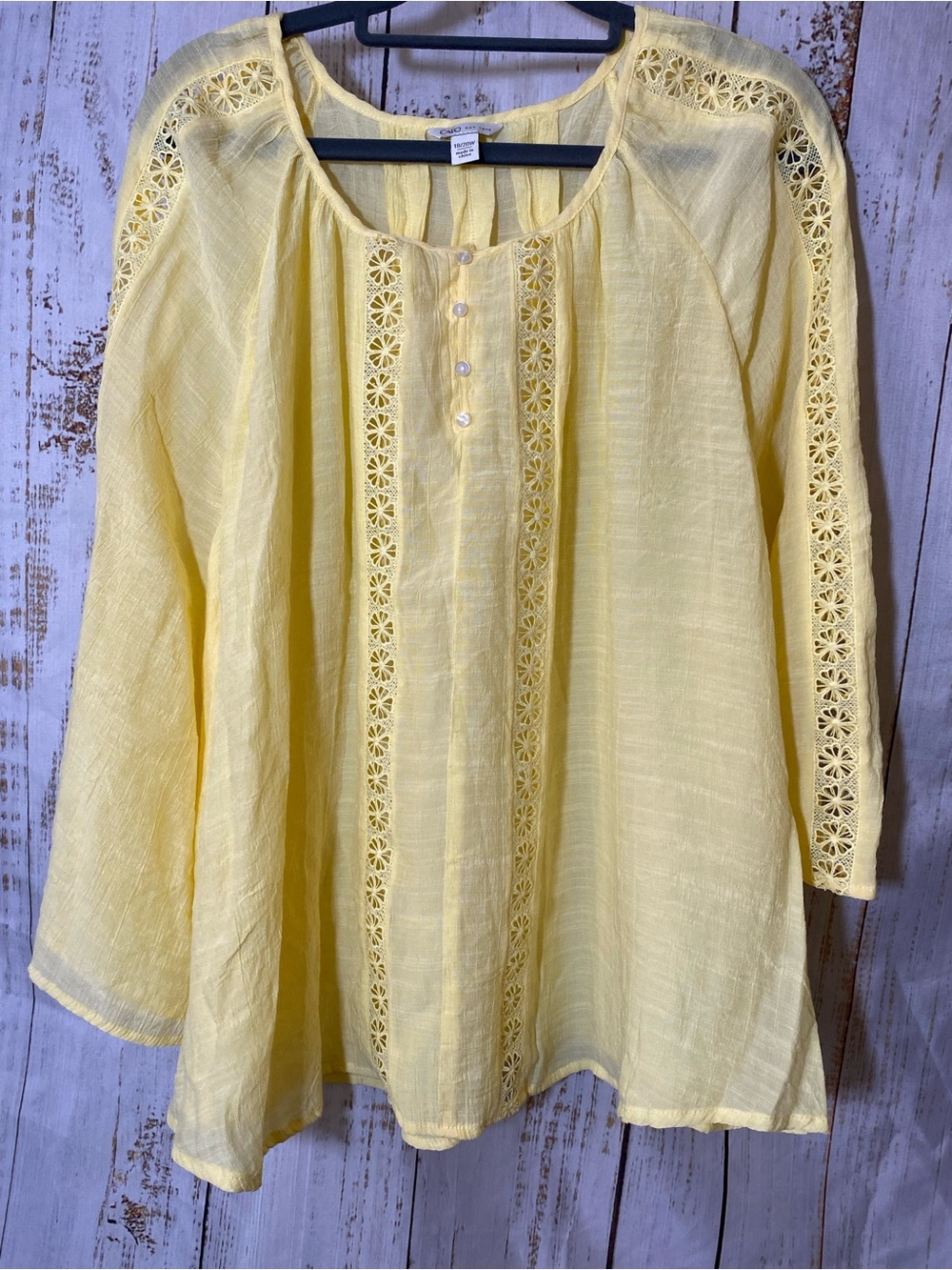 Cato Light Yellow Women's Crochet-Trim Peasant Top